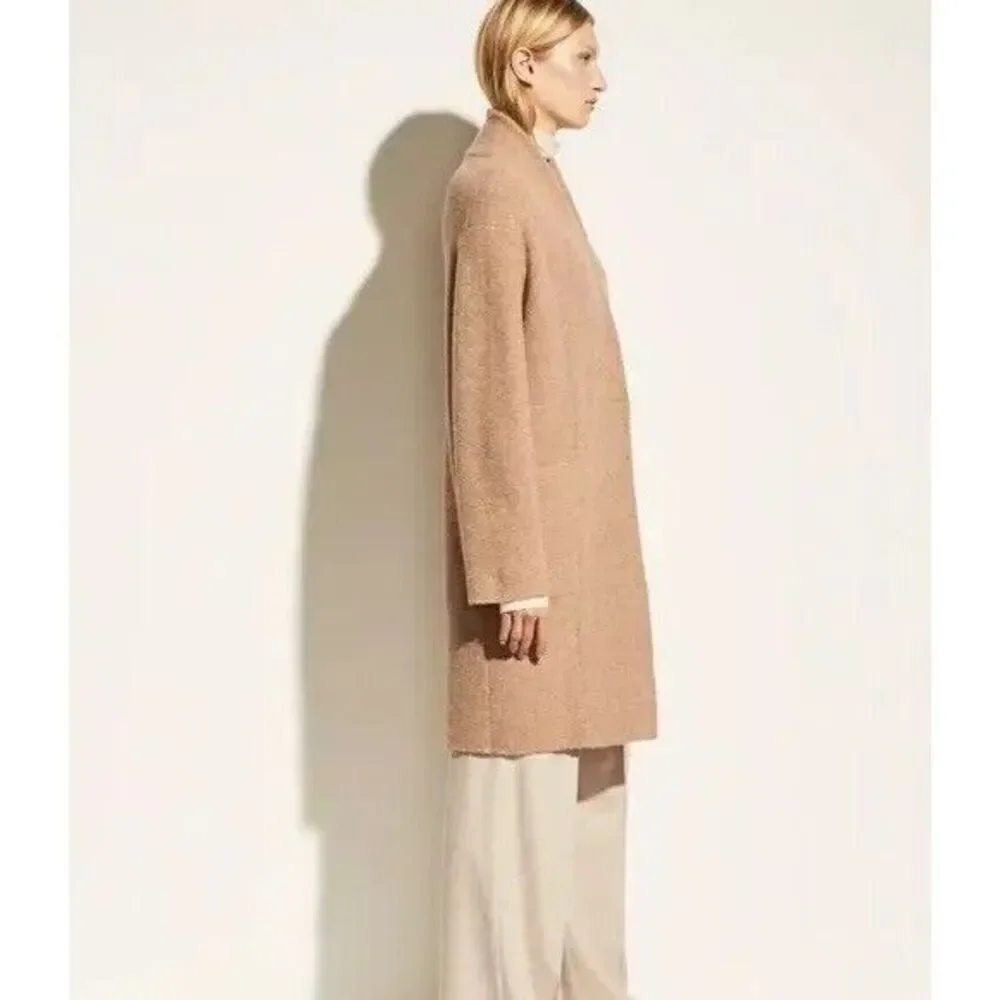 Vince Collarless Cardigan Coat Italian Wool Alpaca Bouclé Knit Camel XL NWT